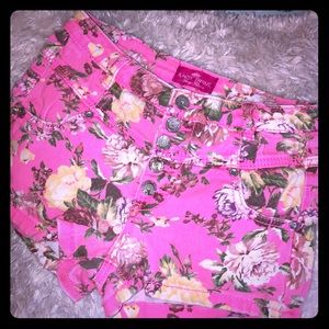 High waisted pink floral shorts